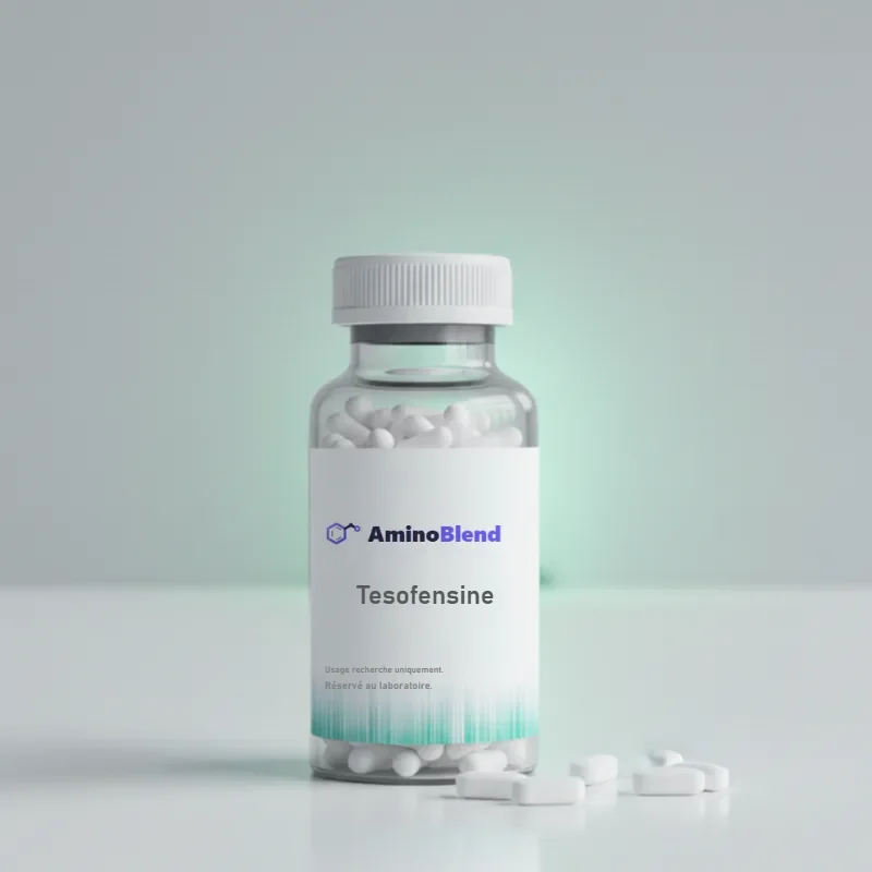 60 × 0,5 mg gélules de Tesofensine, capsule bleue, sur fond clair
